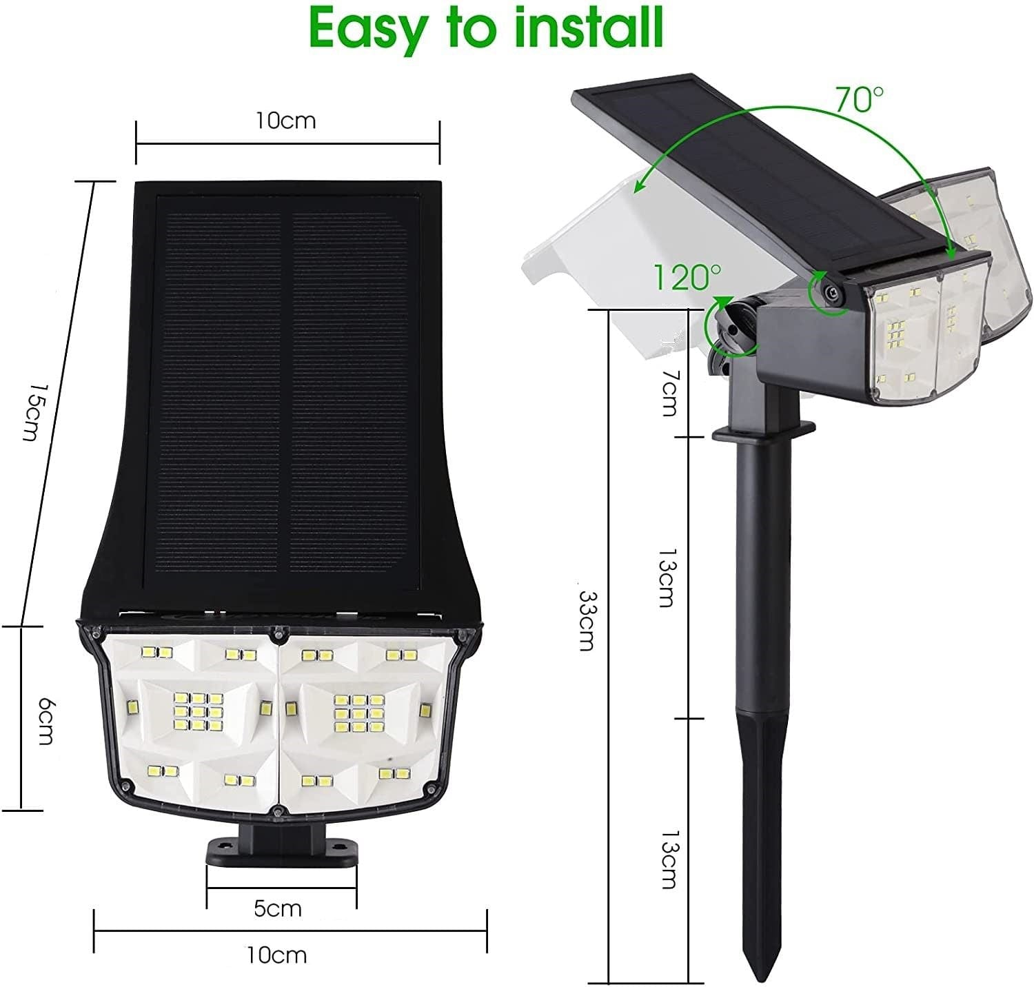 2 Pack 38 LEDs Solar Landscape Spotlights with Adjustable Panel and IP65 Waterproof White