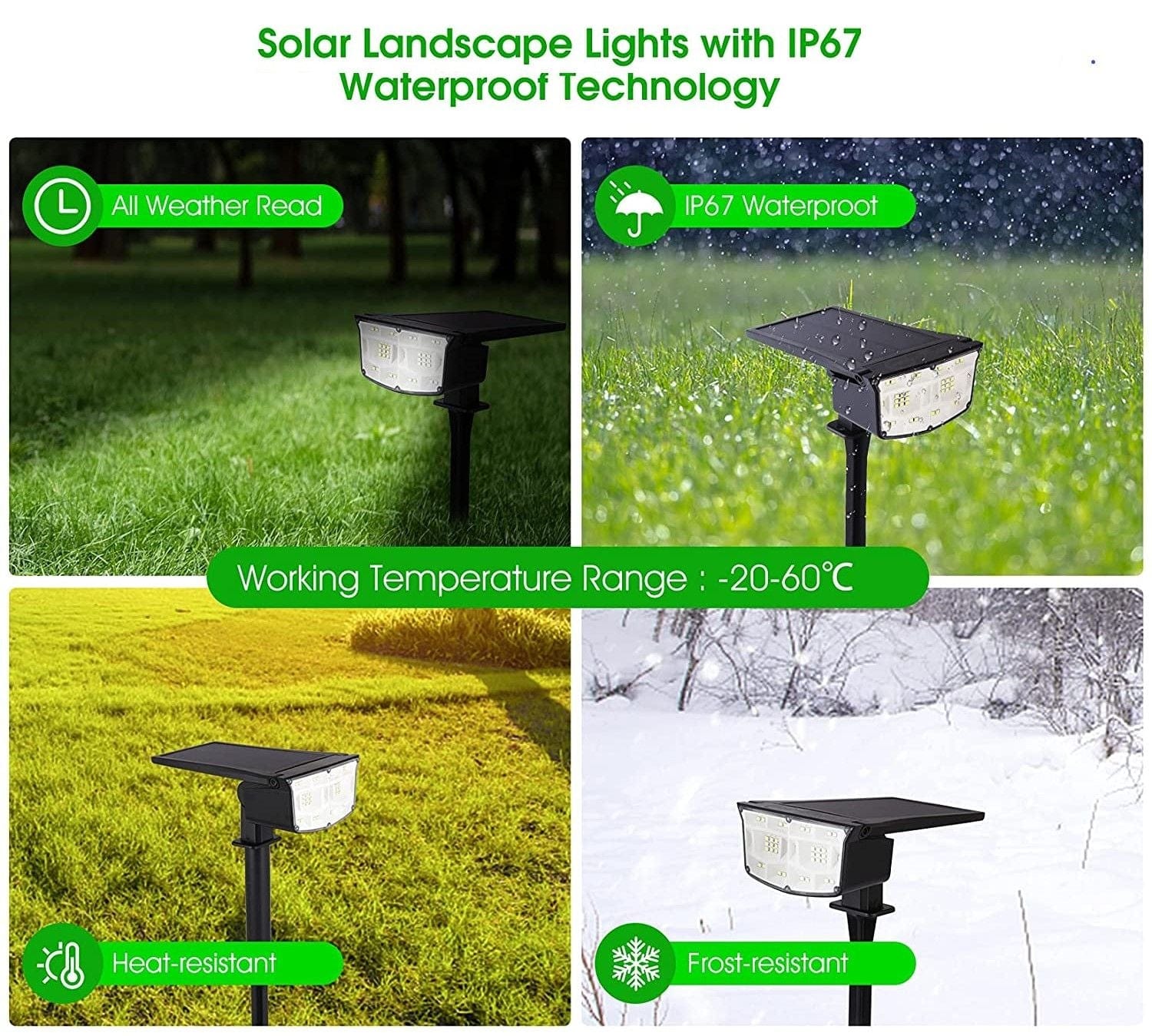 2 Pack 38 LEDs Solar Landscape Spotlights with Adjustable Panel and IP65 Waterproof White