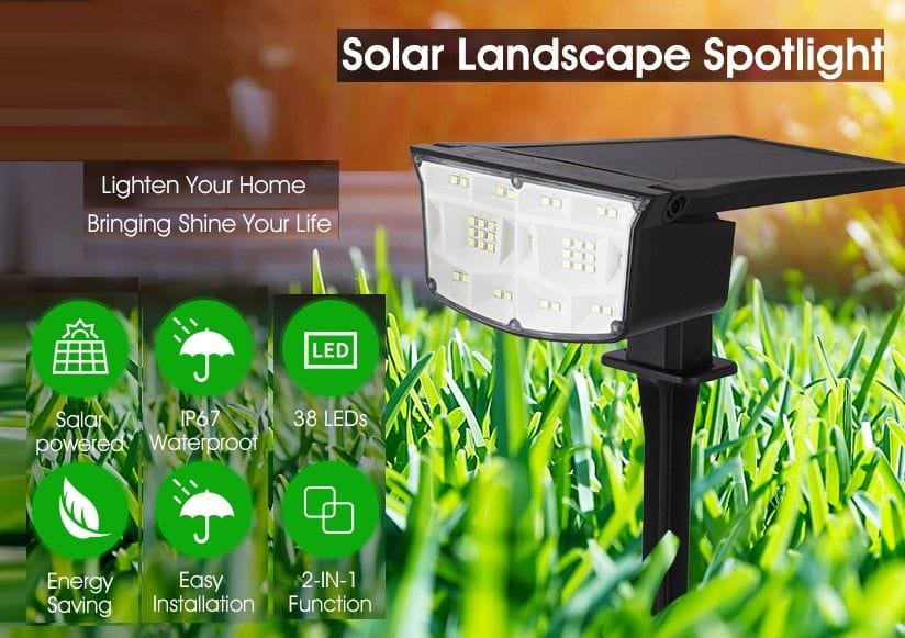 2 Pack 38 LEDs Solar Landscape Spotlights with Adjustable Panel and IP65 Waterproof White