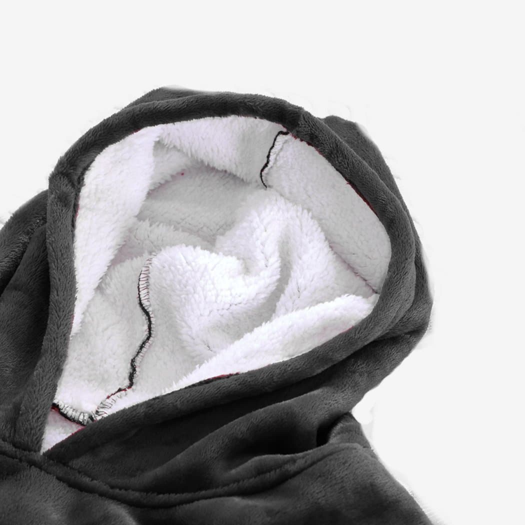 bedding 2 Pcs Plush Fleece Hoodie Blanket Pajamas Grey