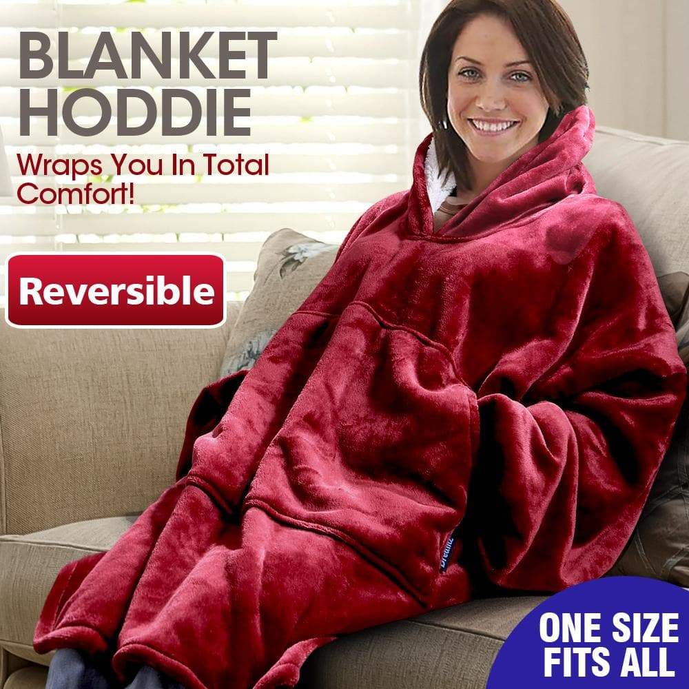bedding 2 Pcs Plush Fleece Hoodie Blanket Pajamas Red