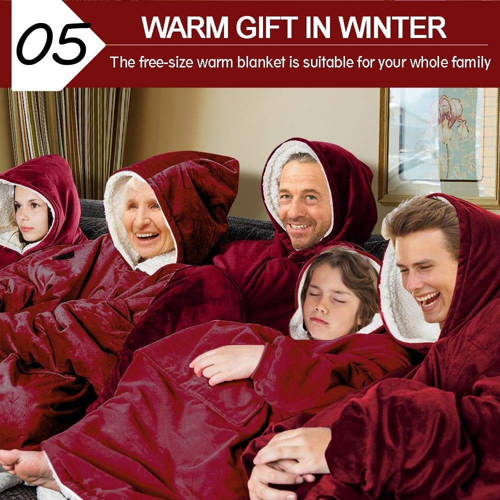 bedding 2 Pcs Plush Fleece Hoodie Blanket Pajamas Red