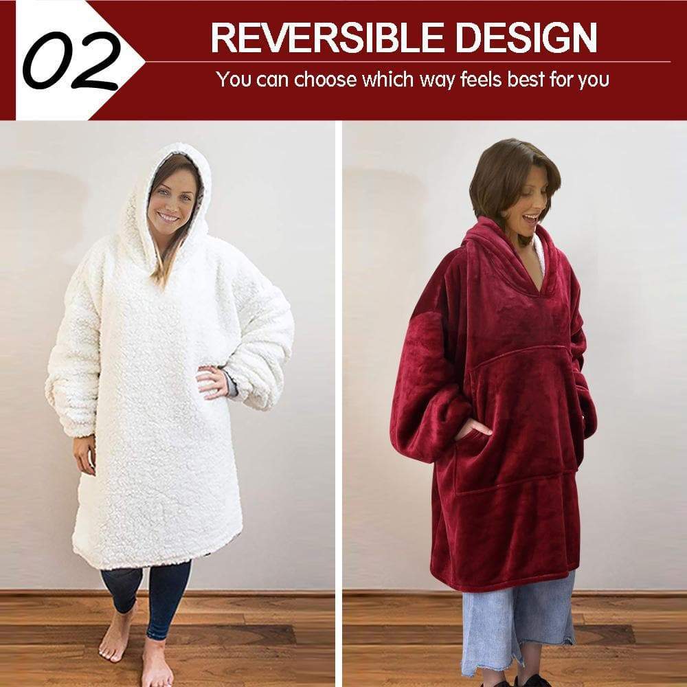 bedding 2 Pcs Plush Fleece Hoodie Blanket Pajamas Red