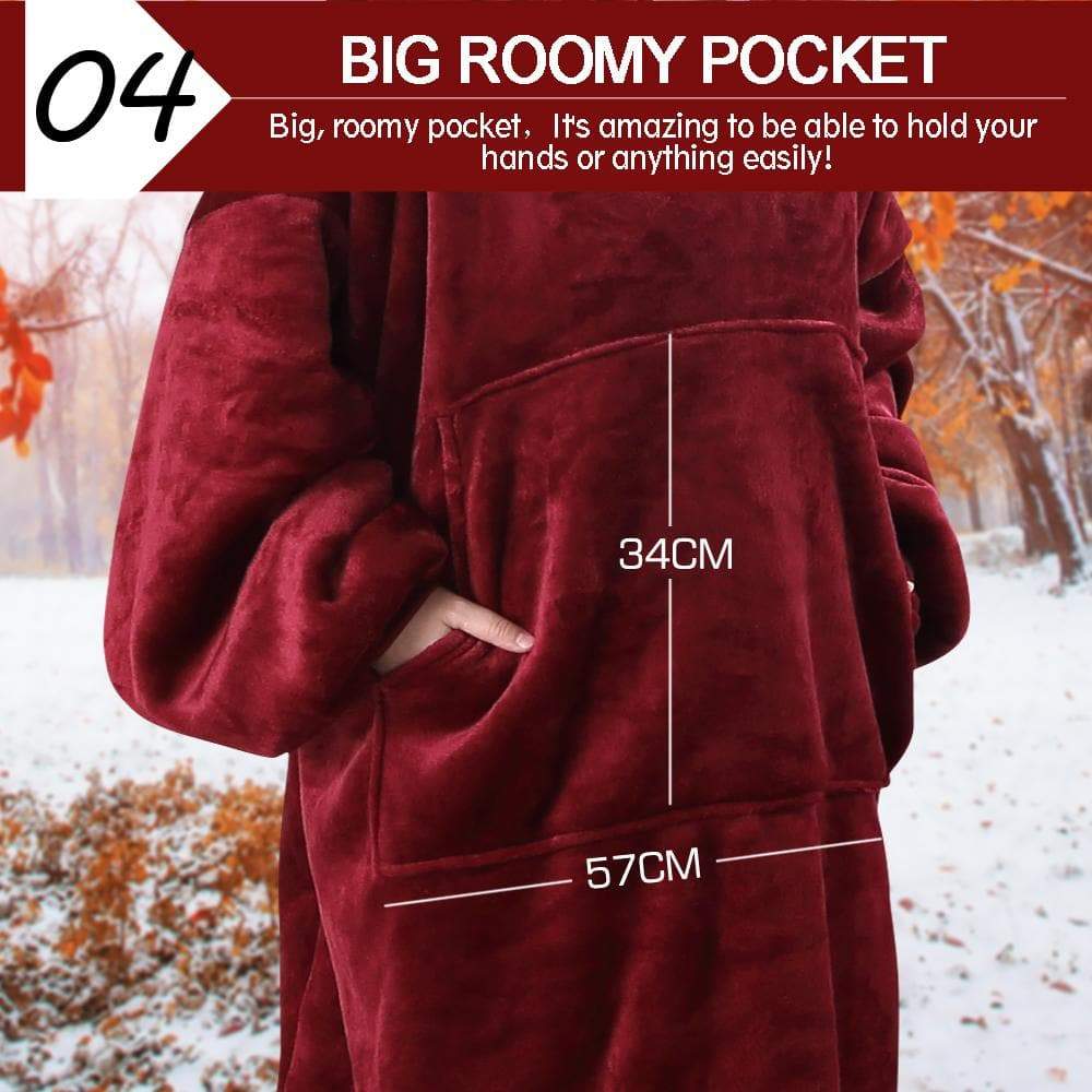 bedding 2 Pcs Plush Fleece Hoodie Blanket Pajamas Red