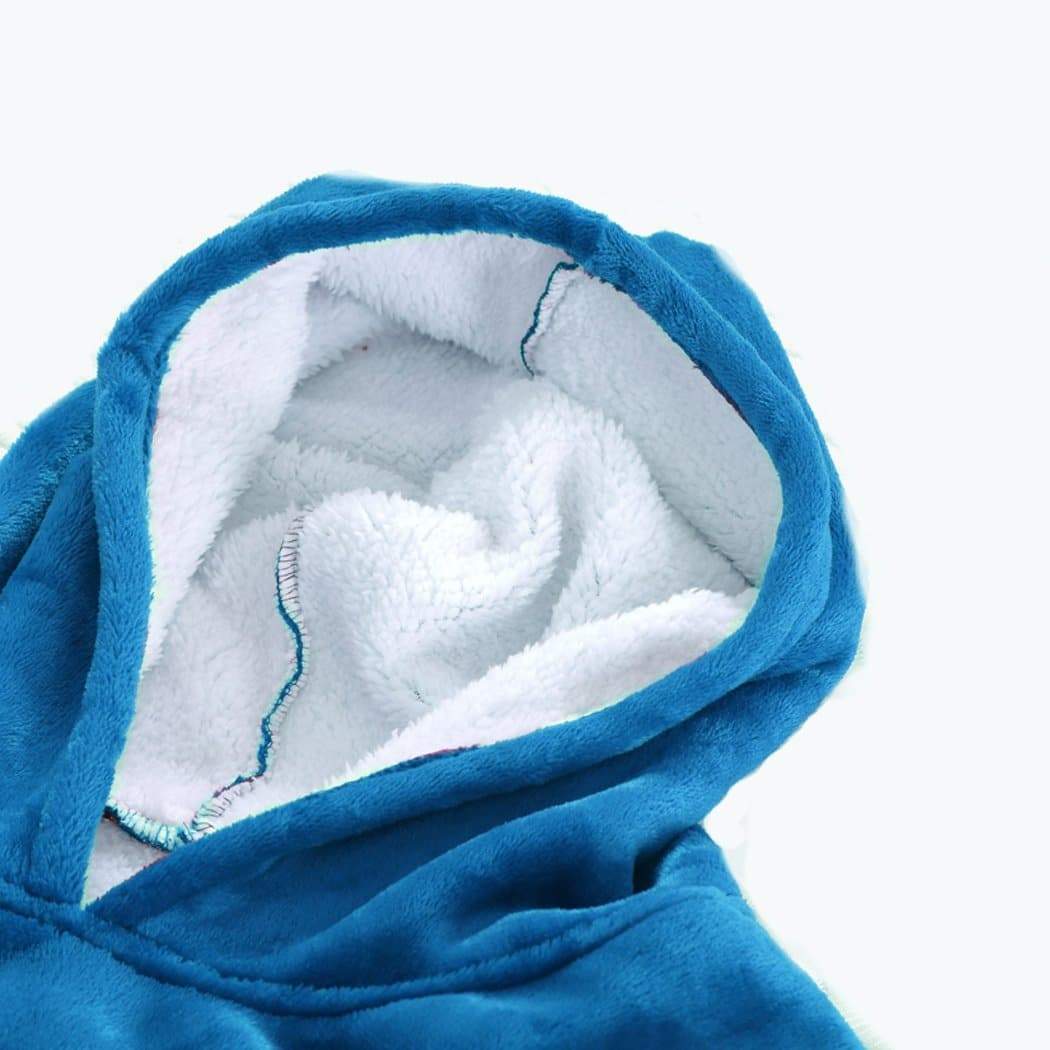 bedding 2 Pcs Plush Fleece Hoodie Sweatshirt Huggle Blanket Pajamas Navy