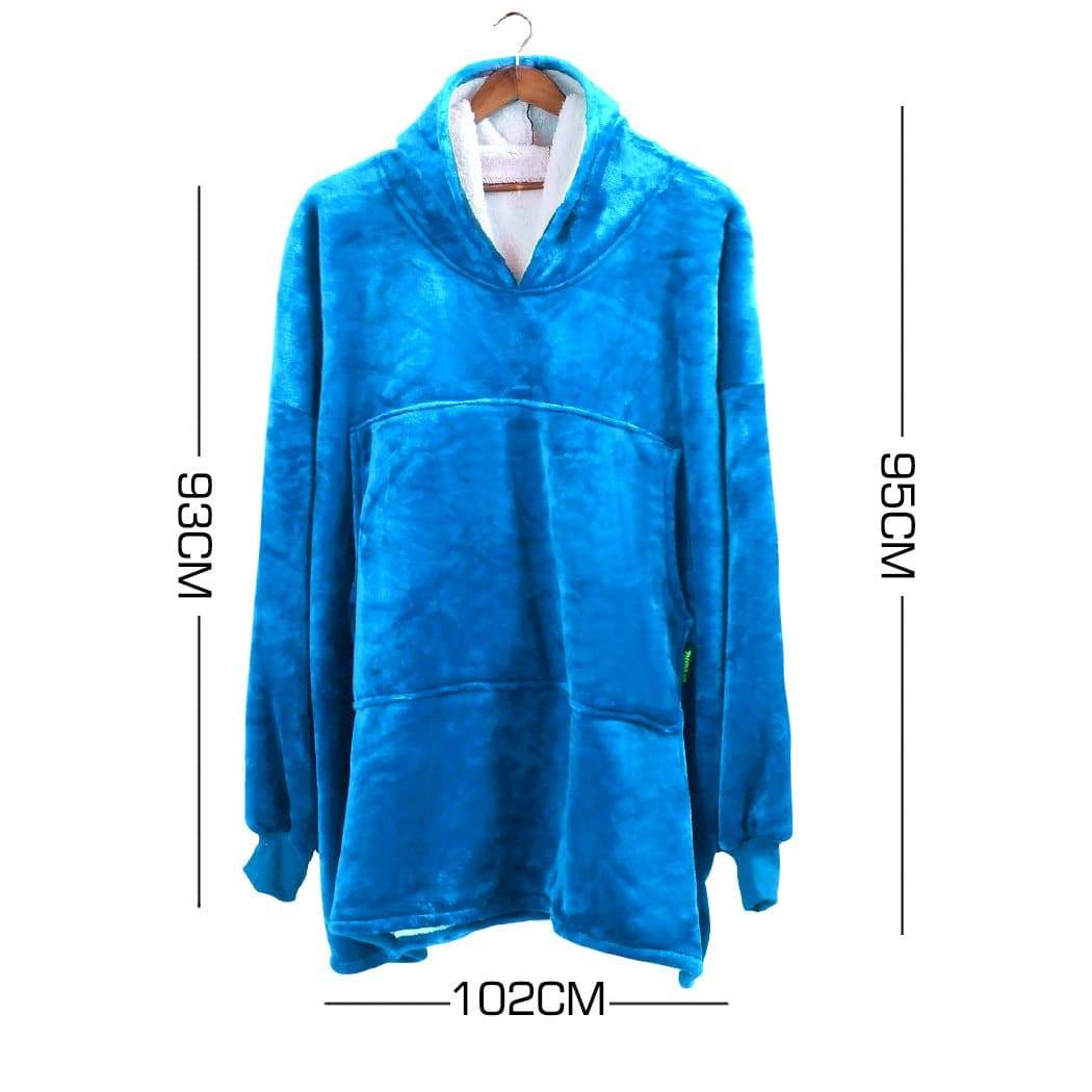 bedding 2 Pcs Plush Fleece Hoodie Sweatshirt Huggle Blanket Pajamas Navy