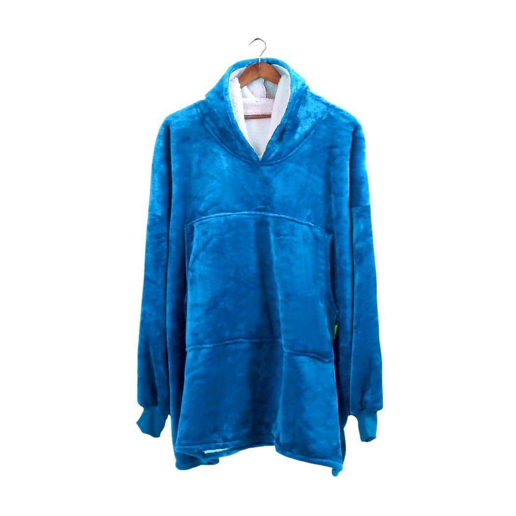 bedding 2 Pcs Plush Fleece Hoodie Sweatshirt Huggle Blanket Pajamas Navy