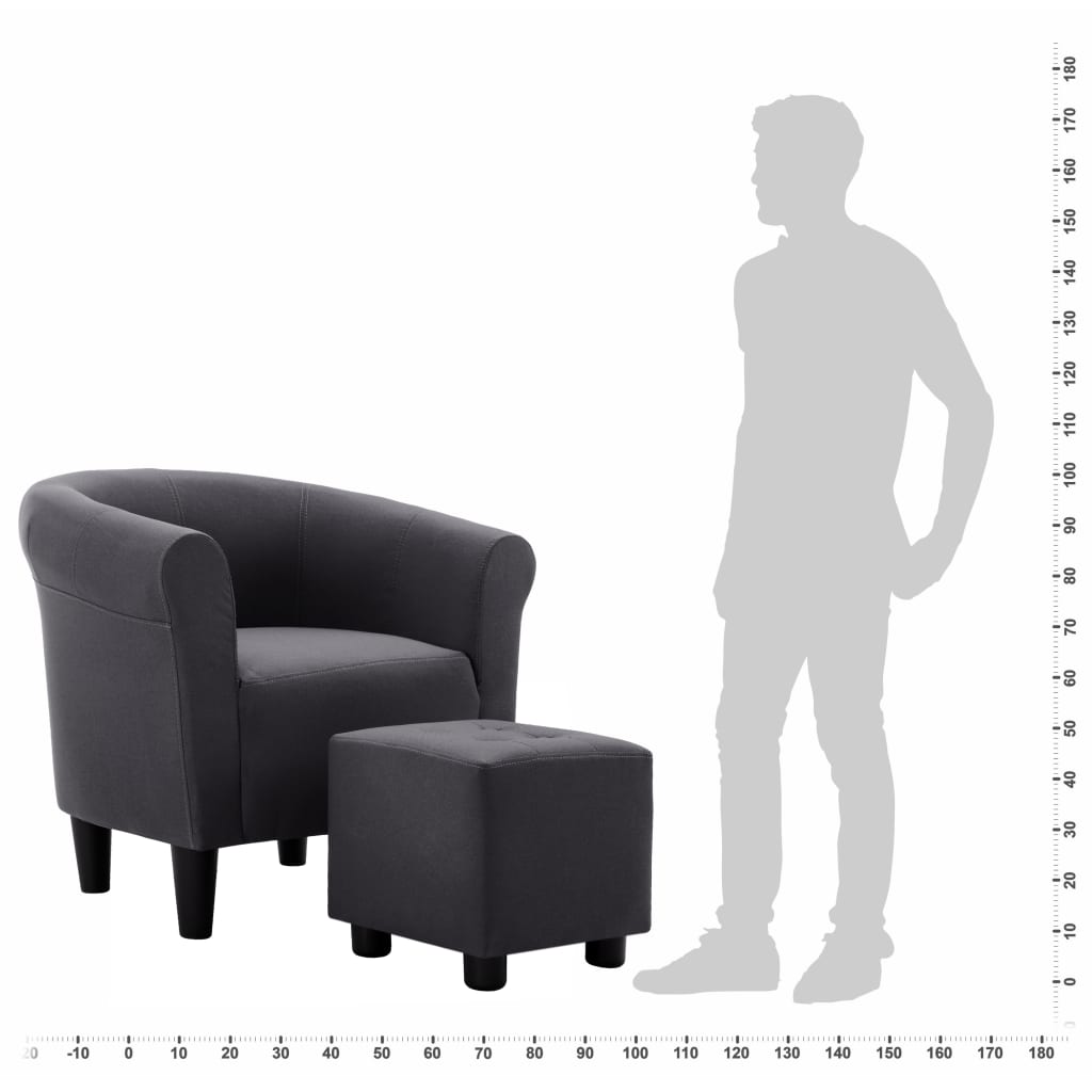2 Piece Armchair and Stool Set Black Fabric