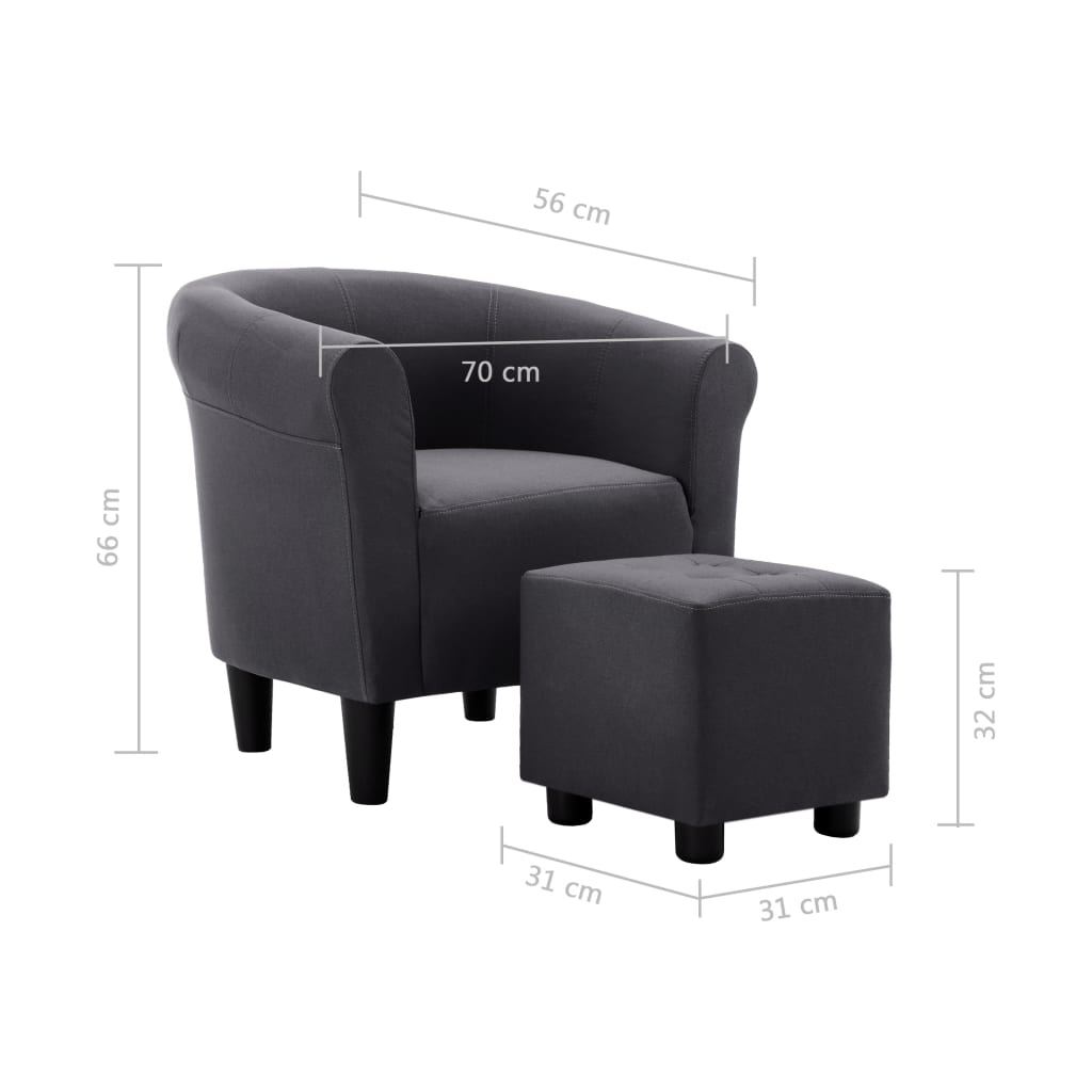 2 Piece Armchair and Stool Set Black Fabric