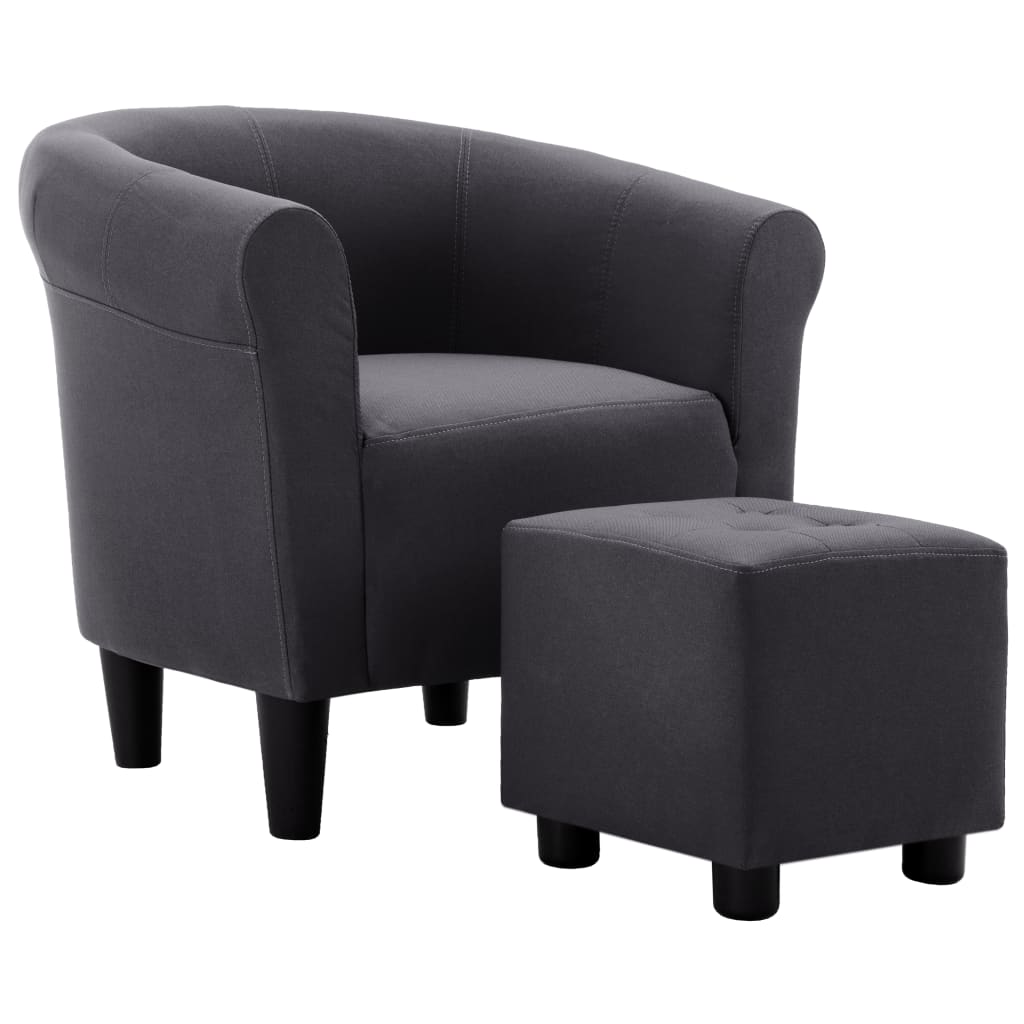 2 Piece Armchair and Stool Set Black Fabric
