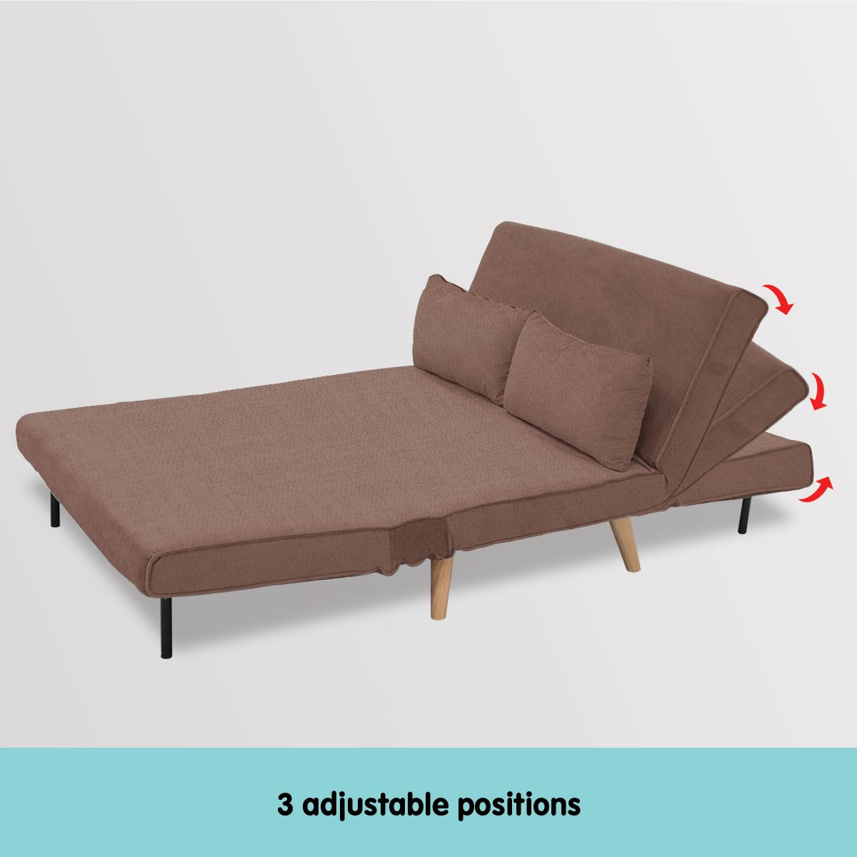 indoor furniture 2-Seater Adjustable Sofa Bed Lounge Linen - Brown