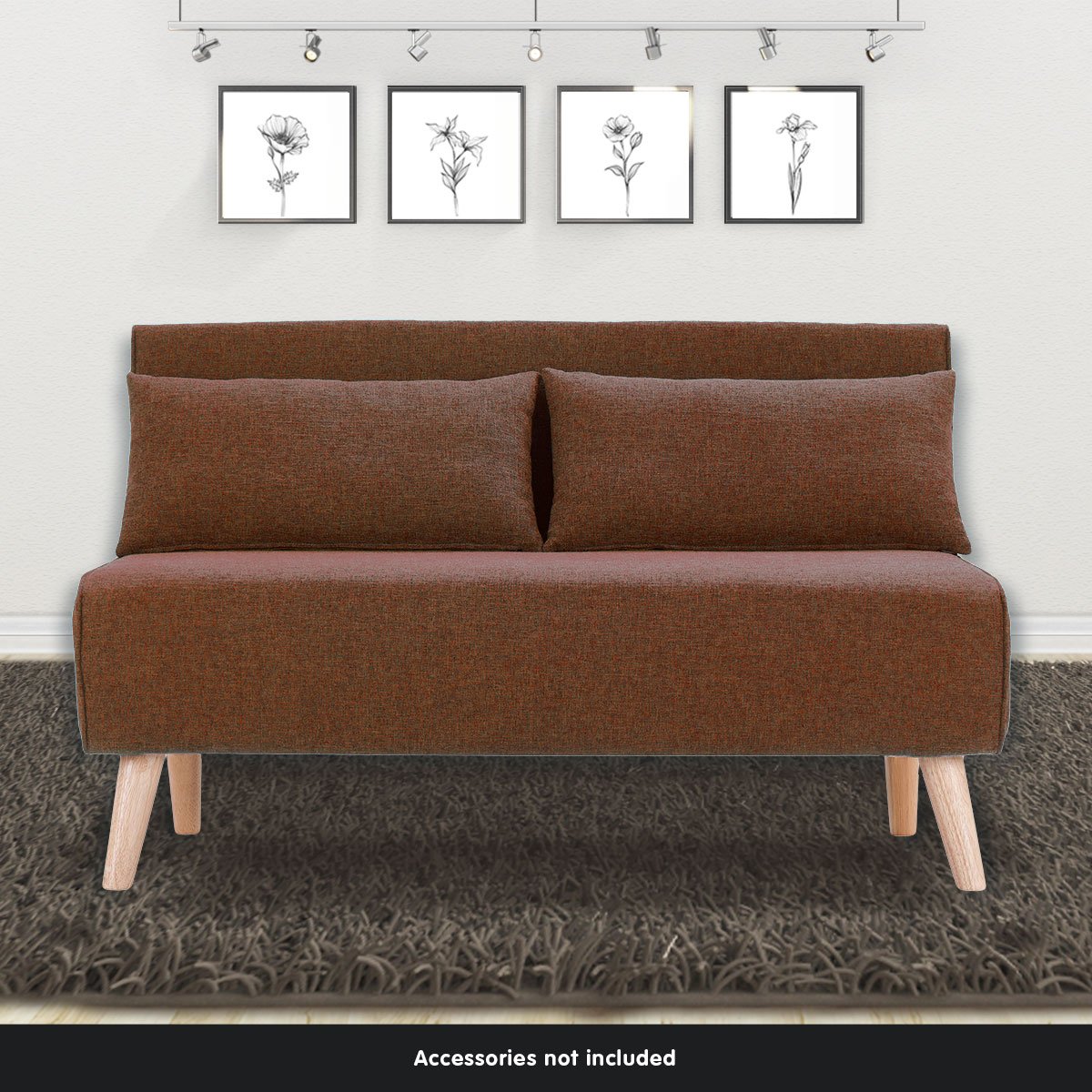 indoor furniture 2-Seater Adjustable Sofa Bed Lounge Linen - Brown