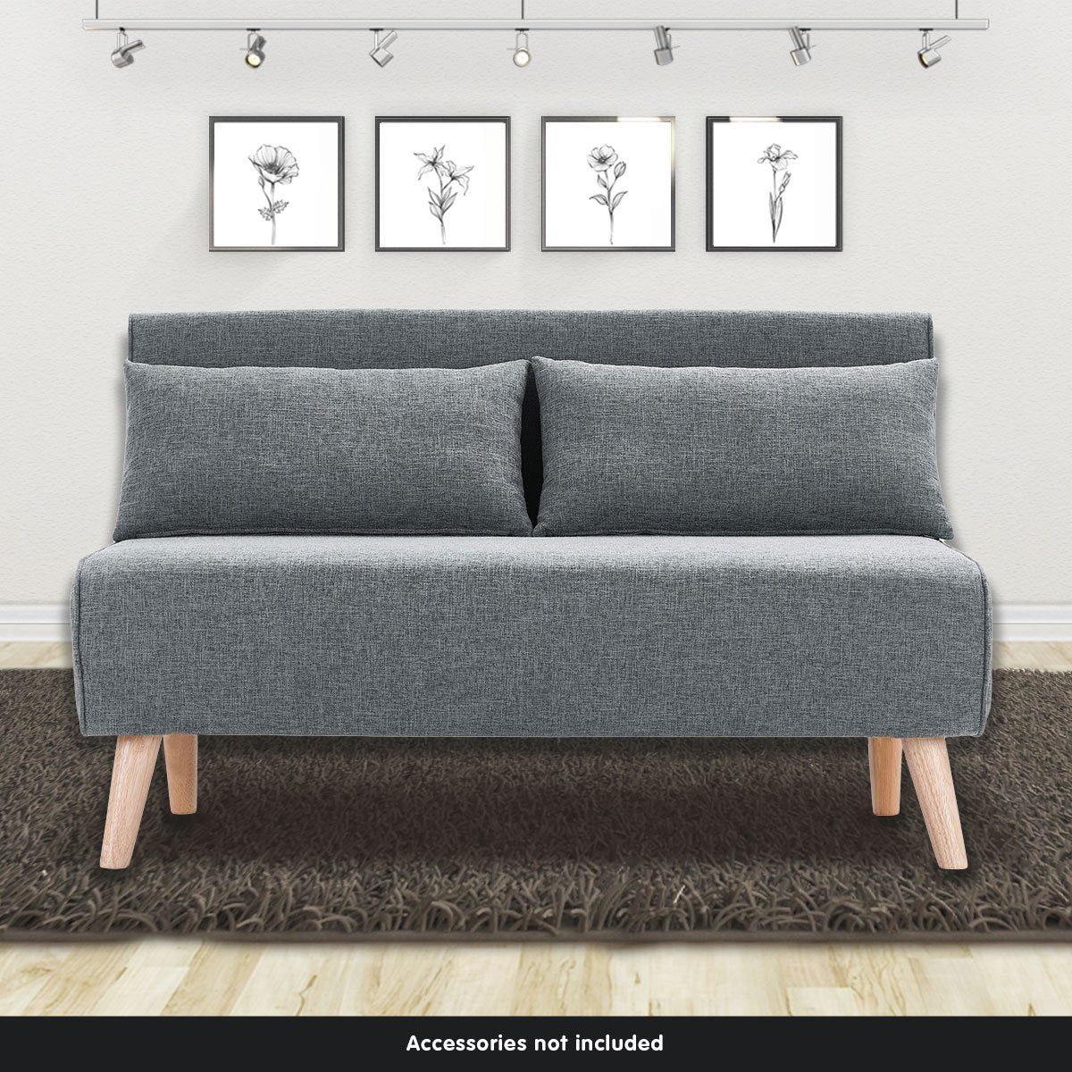 indoor furniture 2-Seater Adjustable Sofa Bed Lounge Linen - Dark Grey