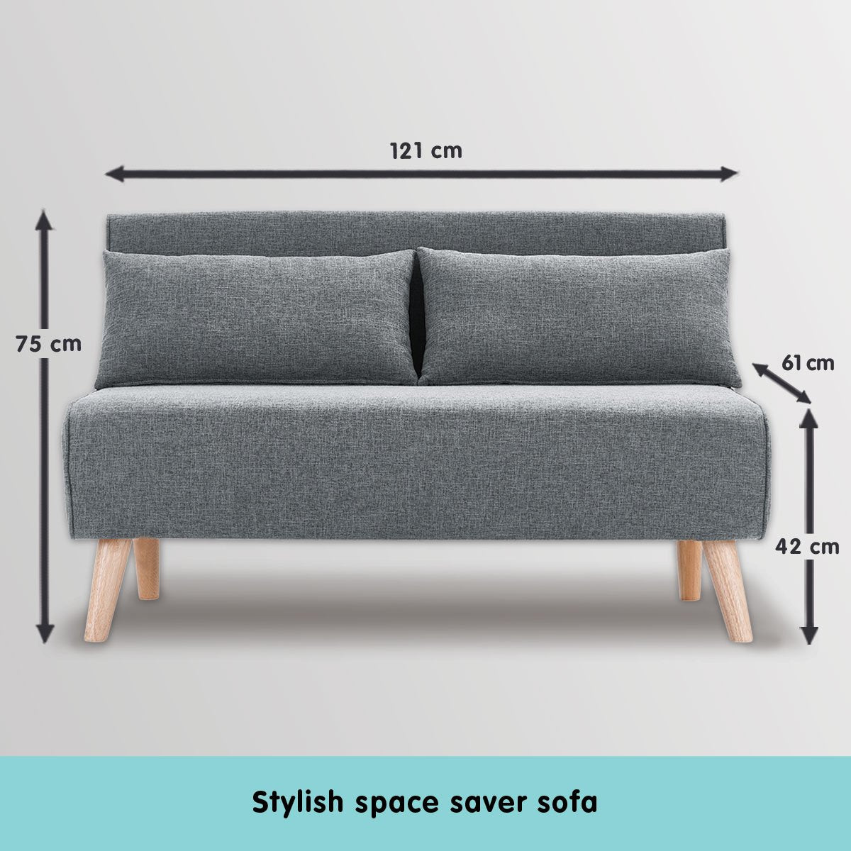 indoor furniture 2-Seater Adjustable Sofa Bed Lounge Linen - Dark Grey
