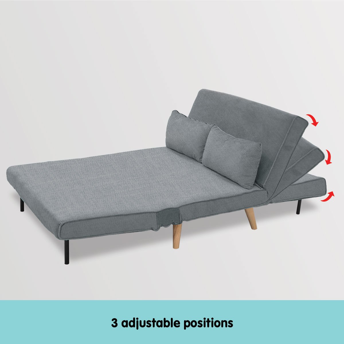 indoor furniture 2-Seater Adjustable Sofa Bed Lounge Linen - Dark Grey