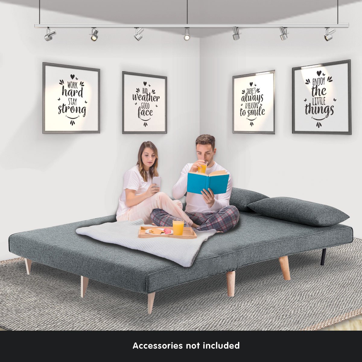 indoor furniture 2-Seater Adjustable Sofa Bed Lounge Linen - Dark Grey