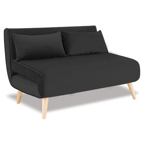 indoor furniture 2-Seater Adjustable Sofa Bed Lounge Velvet - Black