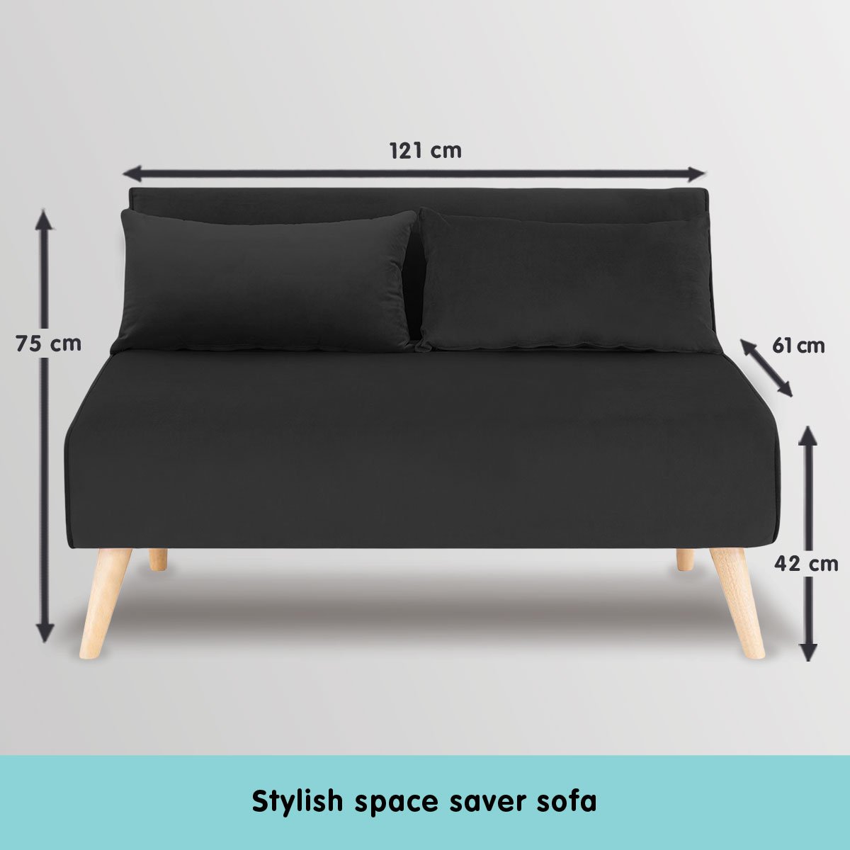 indoor furniture 2-Seater Adjustable Sofa Bed Lounge Velvet - Black