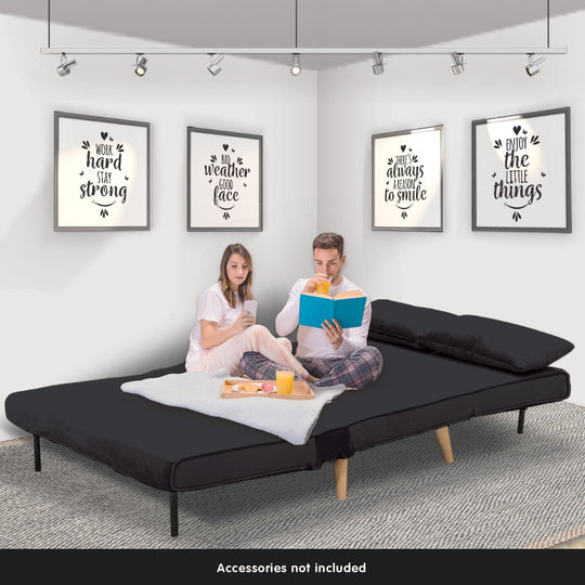 indoor furniture 2-Seater Adjustable Sofa Bed Lounge Velvet - Black