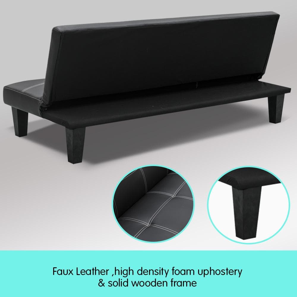 2 Seater Modular Faux Leather Fabric Sofa Bed Couch - Black