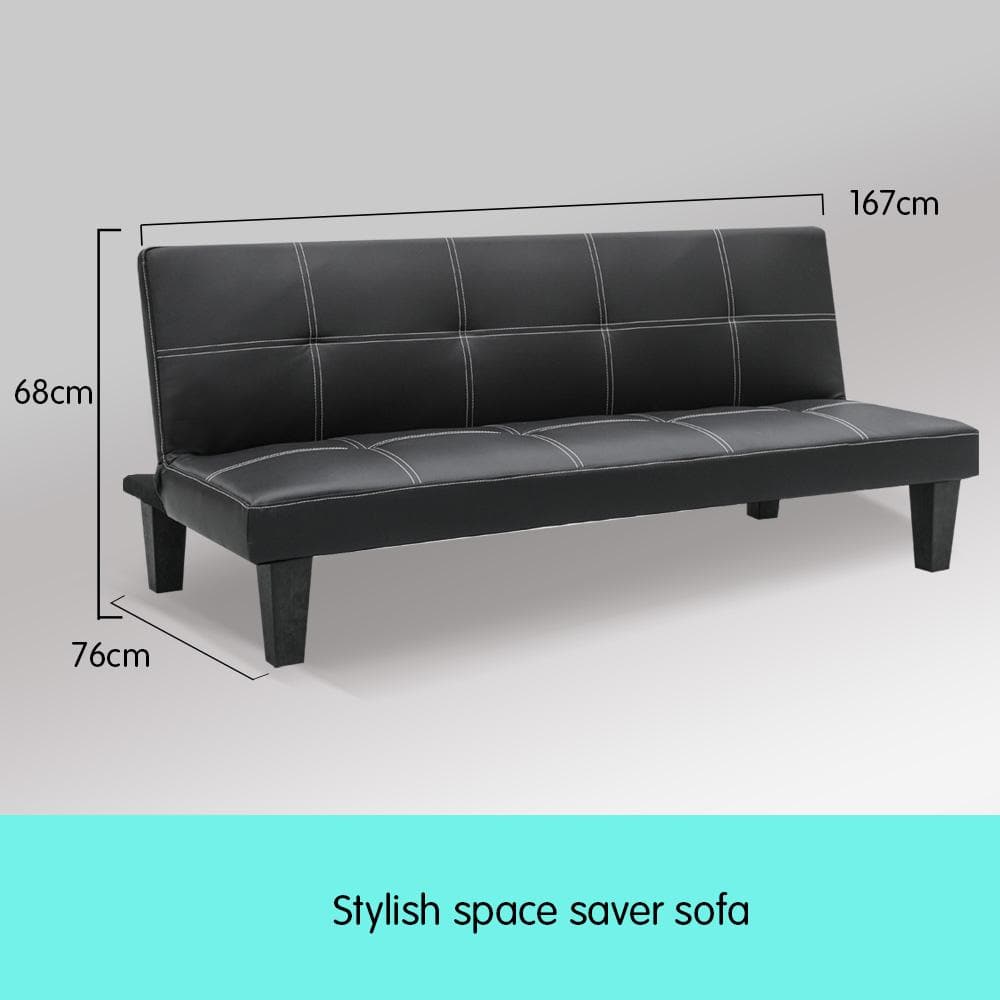 2 Seater Modular Faux Leather Fabric Sofa Bed Couch - Black