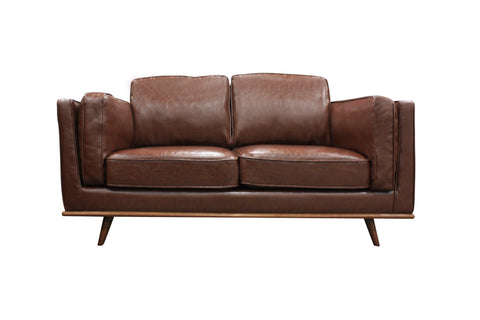 Brown Leather 2-Seater Modern Lounge Sofa