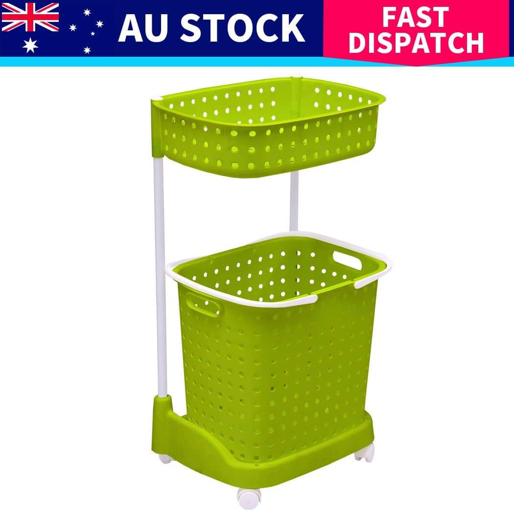 laundry supplies 2 Tier Bathroom Laundry Clothes Basket Mobile Rack