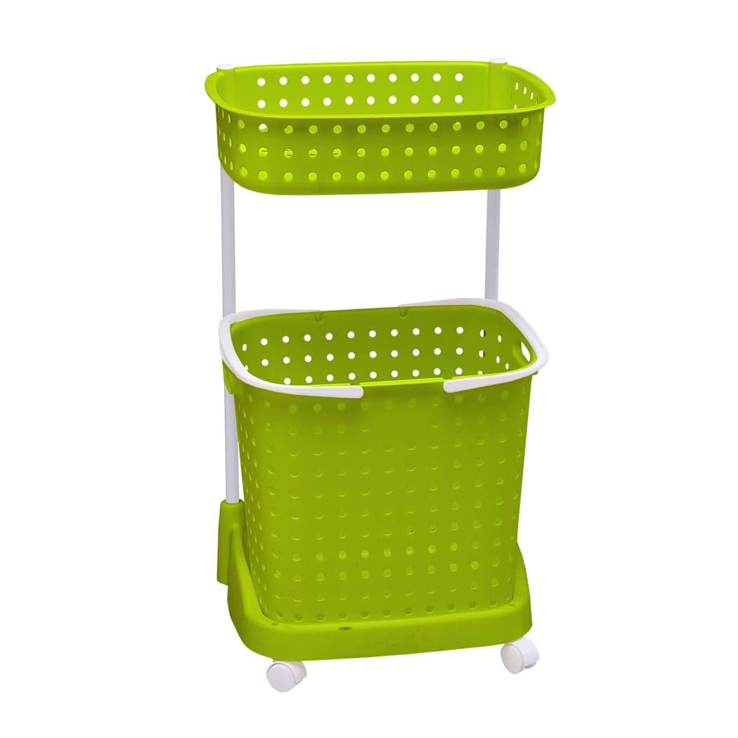 laundry supplies 2 Tier Bathroom Laundry Clothes Basket Mobile Rack