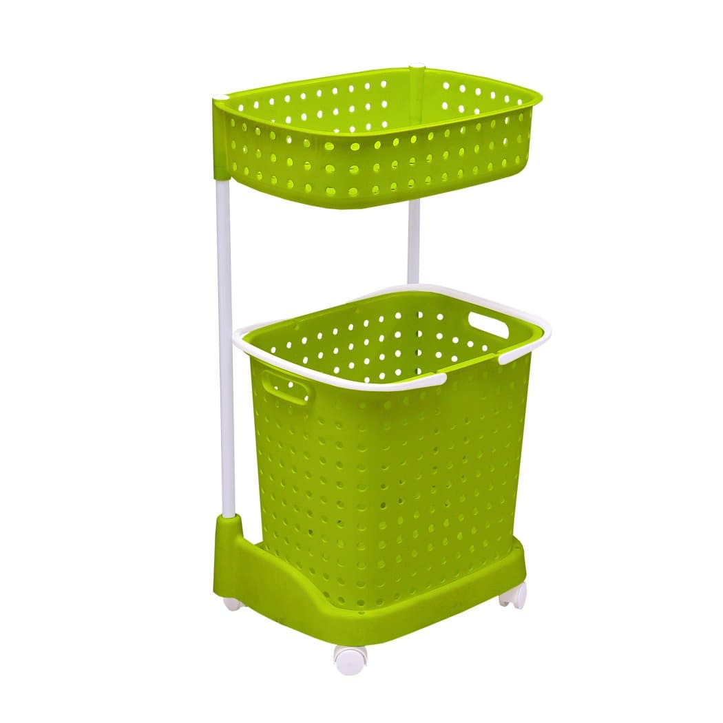 laundry supplies 2 Tier Bathroom Laundry Clothes Basket Mobile Rack