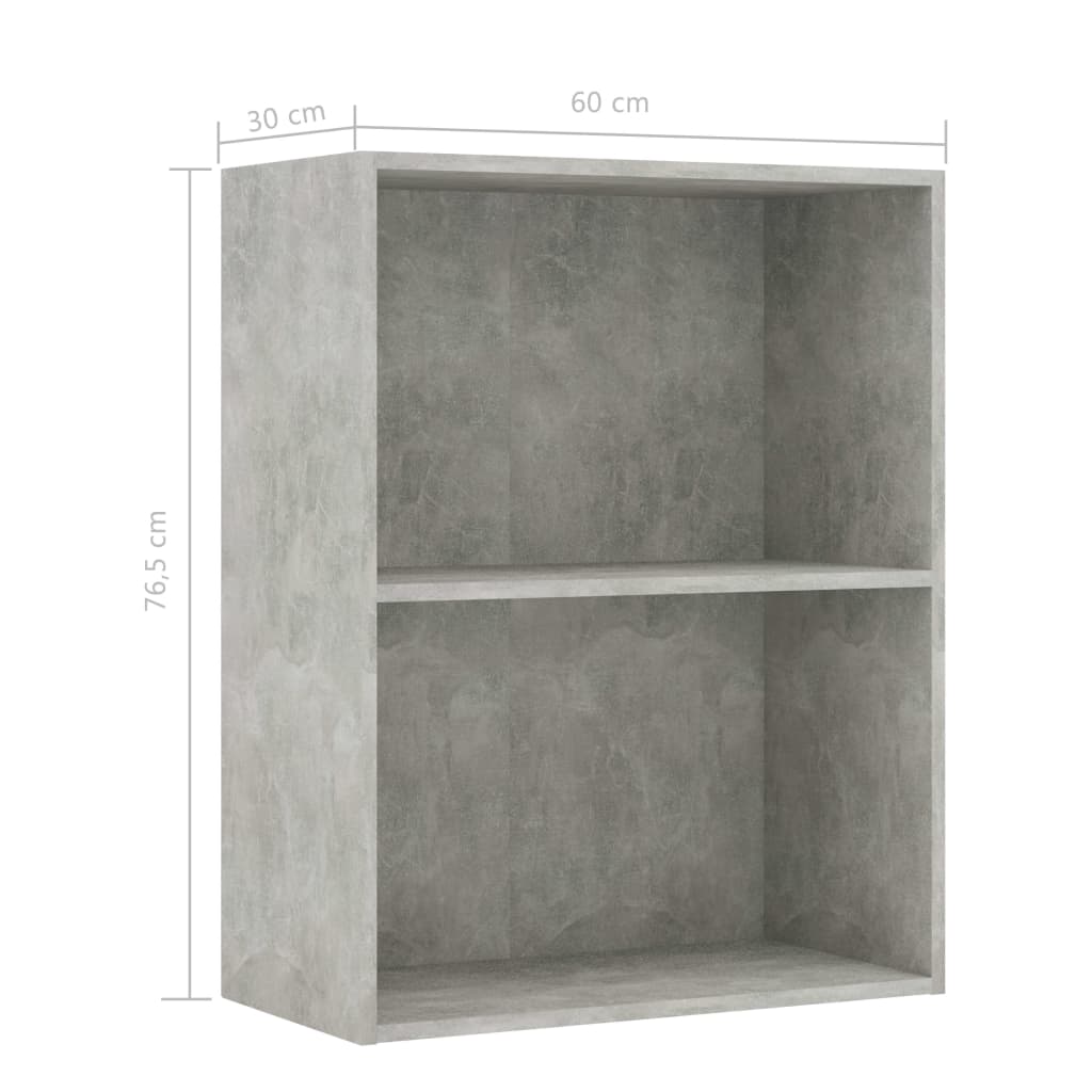 2-Tier Book Cabinet Concrete Grey 60x30x76.5 cm Chipboard