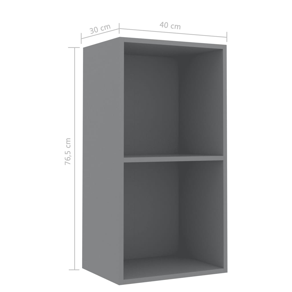 2-Tier Book Cabinet Grey 40x30x76.5 cm Chipboard