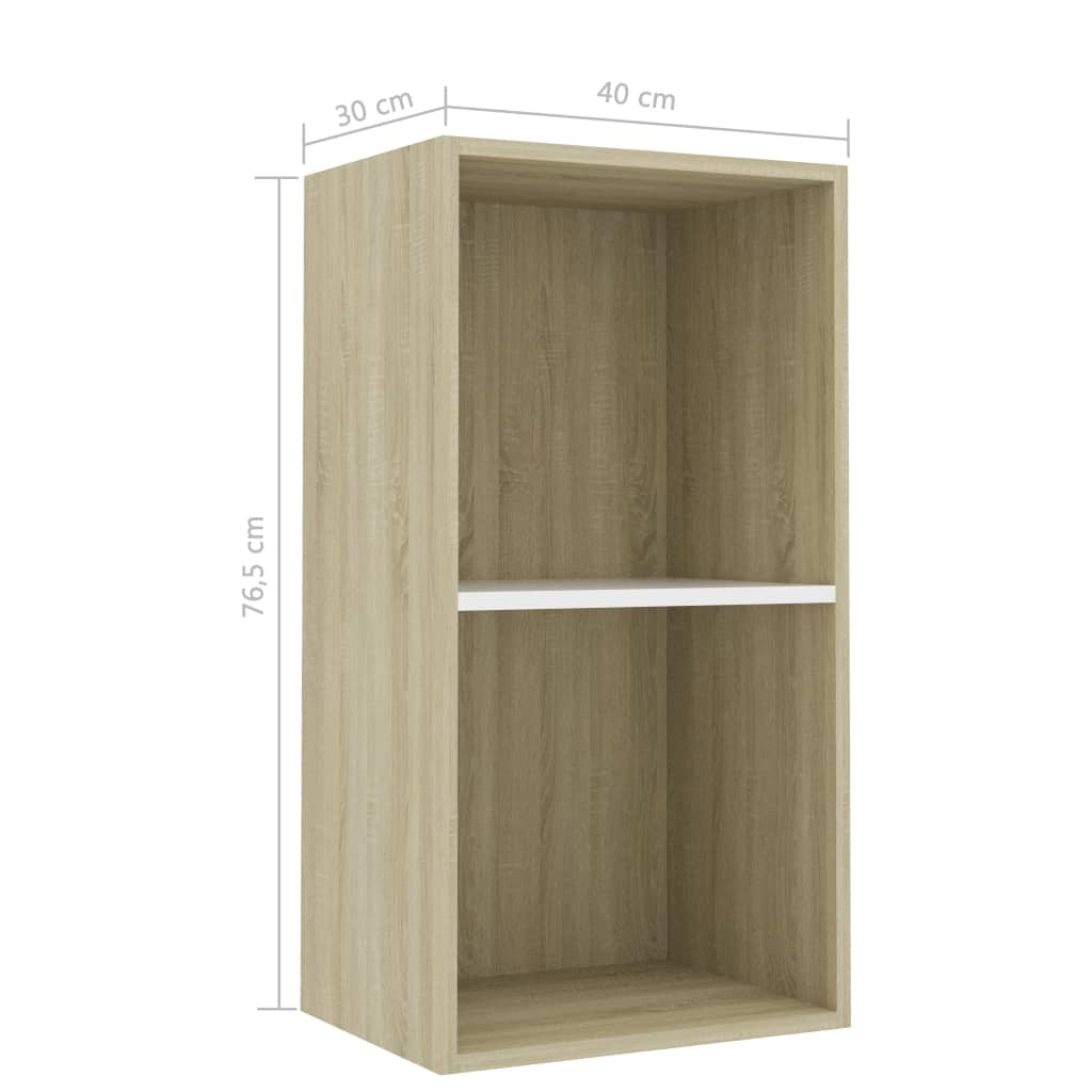 2-Tier Book Cabinet White and Sonoma Oak 40x30x76.5 cm Chipboard