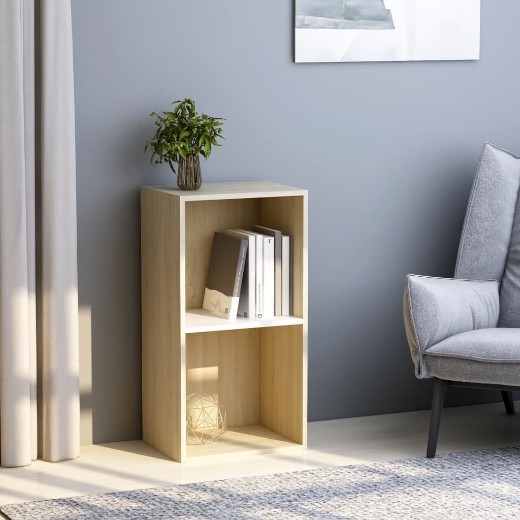 2-Tier Book Cabinet White and Sonoma Oak 40x30x76.5 cm Chipboard