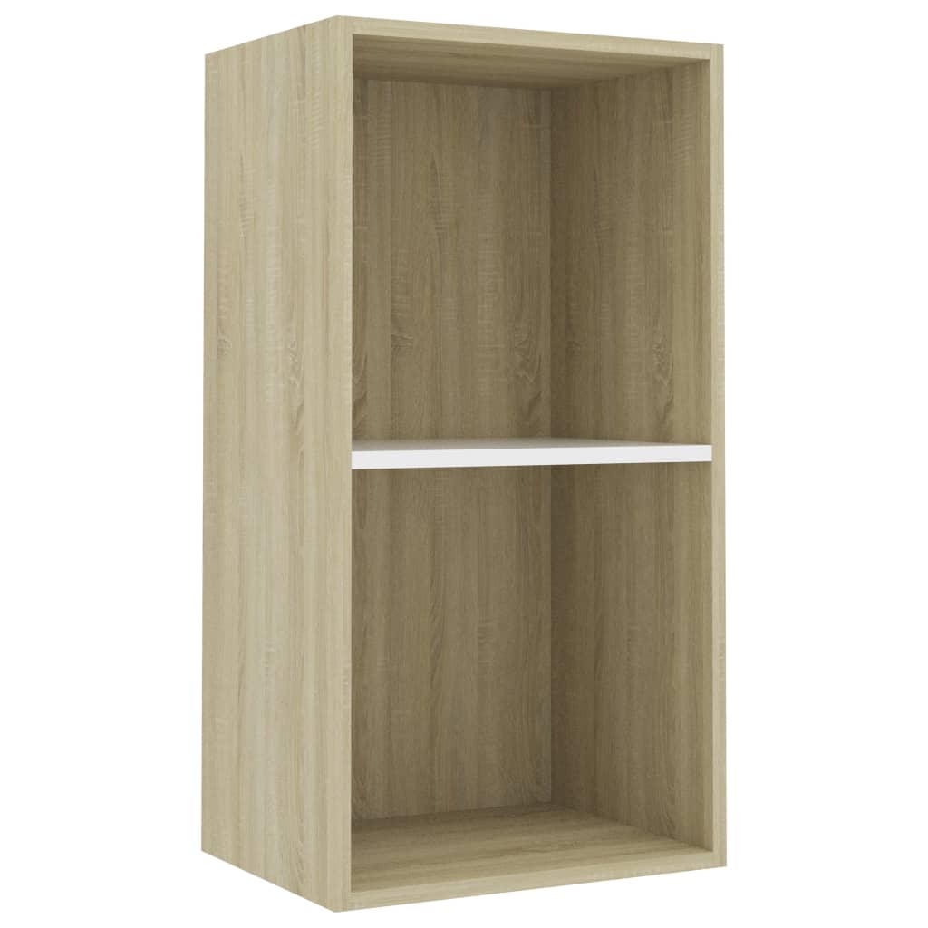 2-Tier Book Cabinet White and Sonoma Oak 40x30x76.5 cm Chipboard