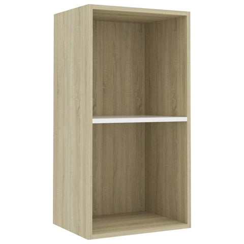 2-Tier Book Cabinet White and Sonoma Oak - Chipboard