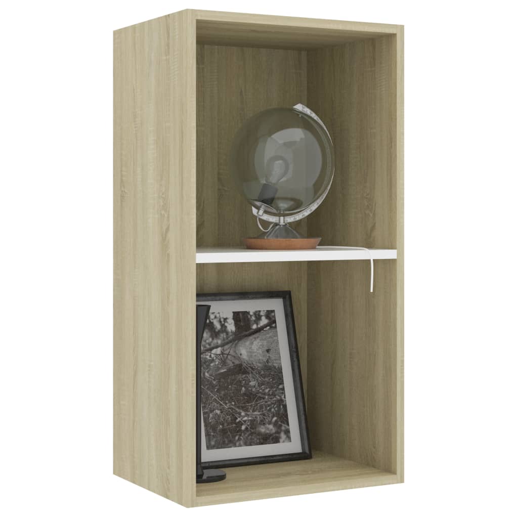 2-Tier Book Cabinet White and Sonoma Oak 40x30x76.5 cm Chipboard