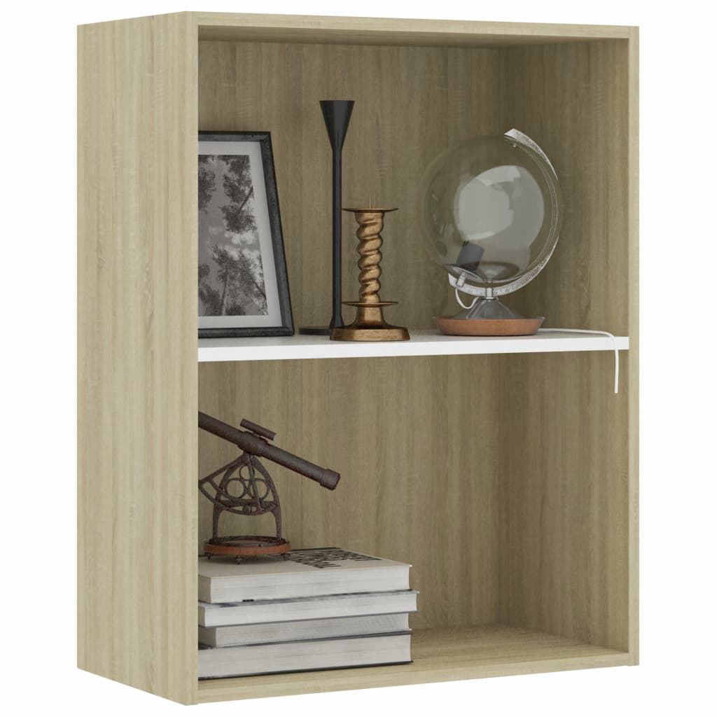 2-Tier Book Cabinet White and Sonoma Oak 60x30x76.5 cm Chipboard