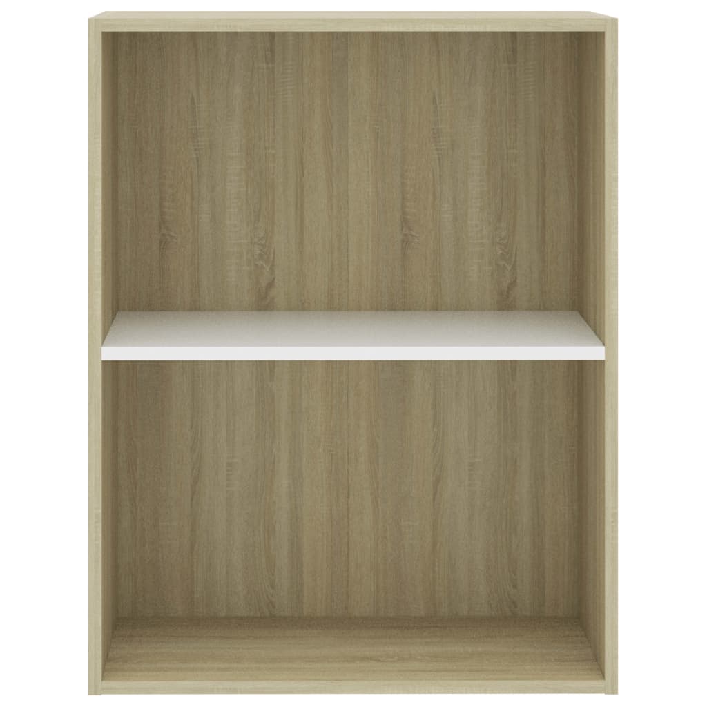 2-Tier Book Cabinet White and Sonoma Oak 60x30x76.5 cm Chipboard
