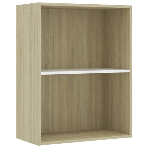 2-Tier Book Cabinet White and Sonoma Oak -Chipboard
