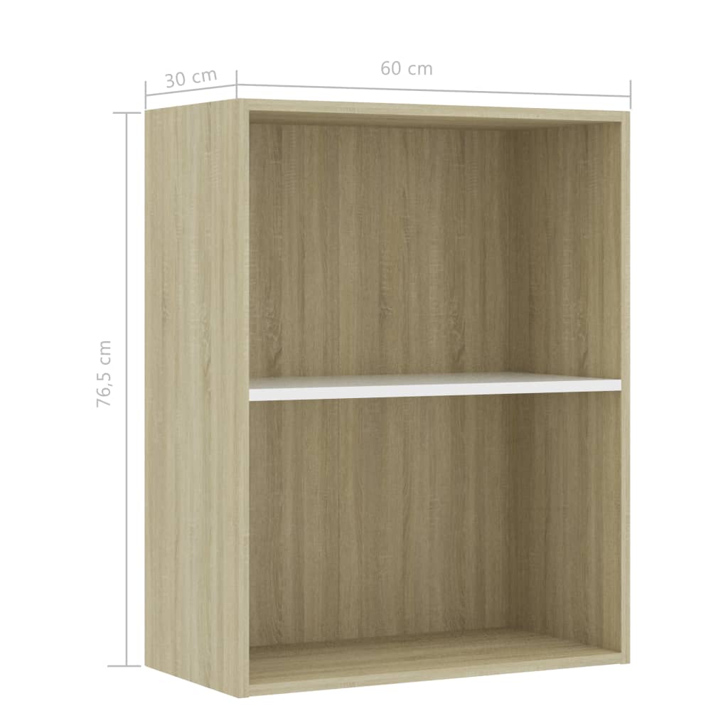 2-Tier Book Cabinet White and Sonoma Oak 60x30x76.5 cm Chipboard