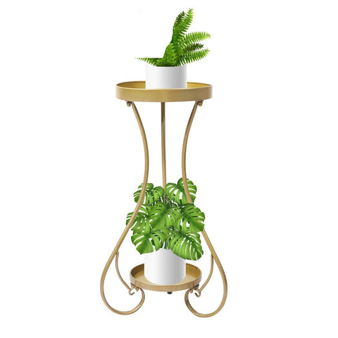 2 Tiers Outdoor Indoor Metal Flower Pots Rack-Gold