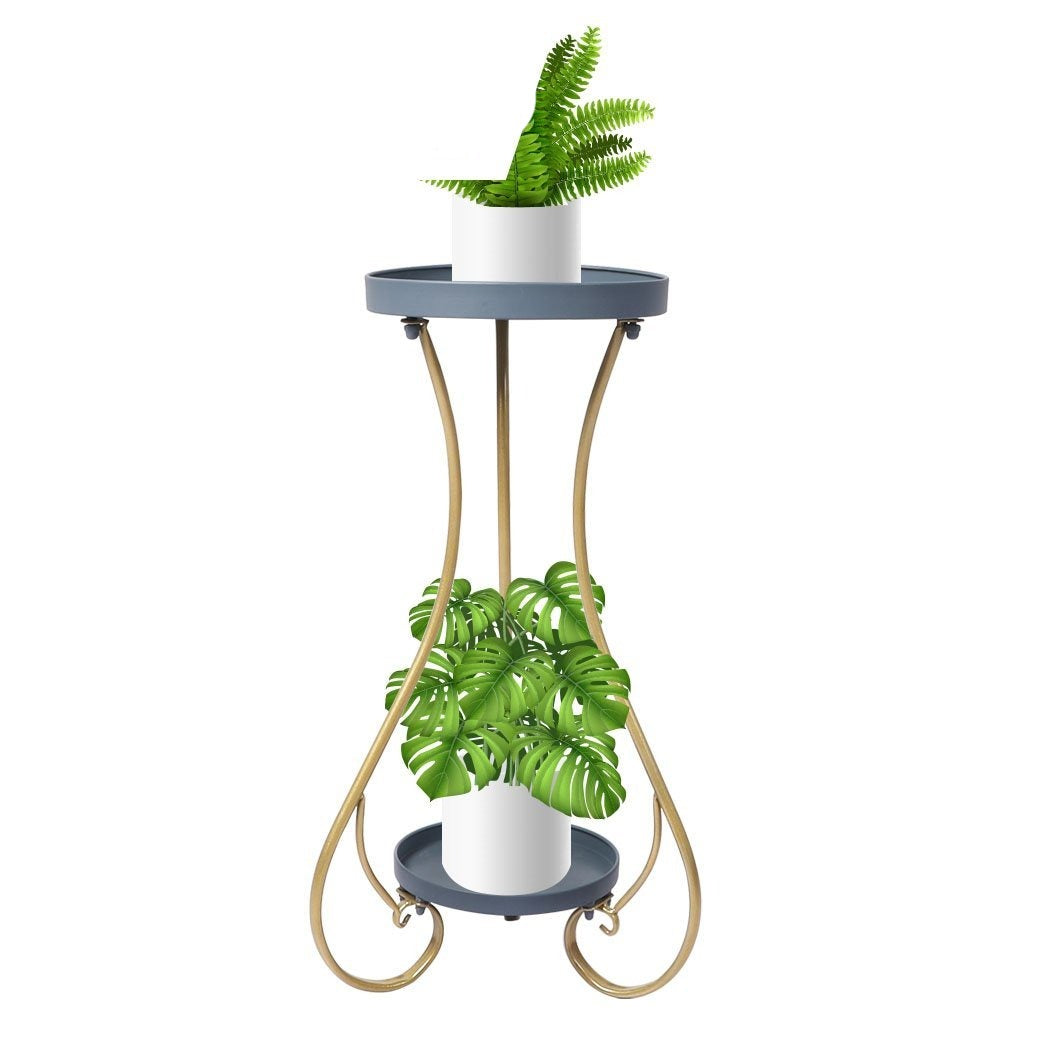 Plant Stand 2 Tiers Outdoor Indoor Metal Flower Pots Rack-Grey