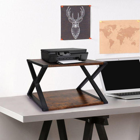 2 Tiers Wooden Metal Desk Office Organizer Printer Stand