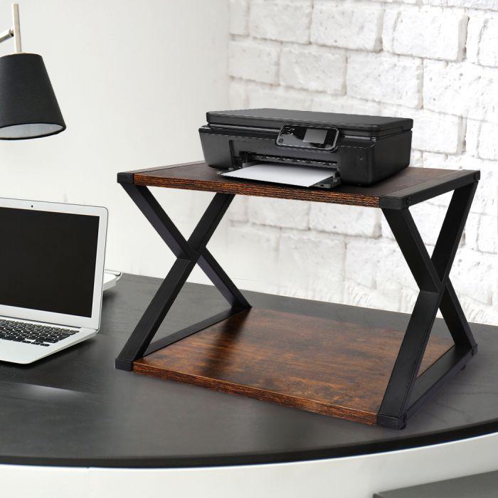 2 Tiers Wooden Metal Desk Office Organizer Printer Stand