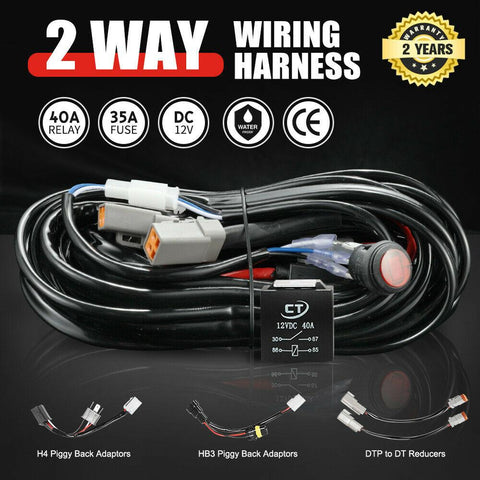 2 Way Plug and Play High Beam Driving Light Wiring Harness Kit LED Light Bar