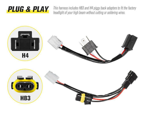 2 Way Plug and Play High Beam Driving Light Wiring Harness Kit LED Light Bar