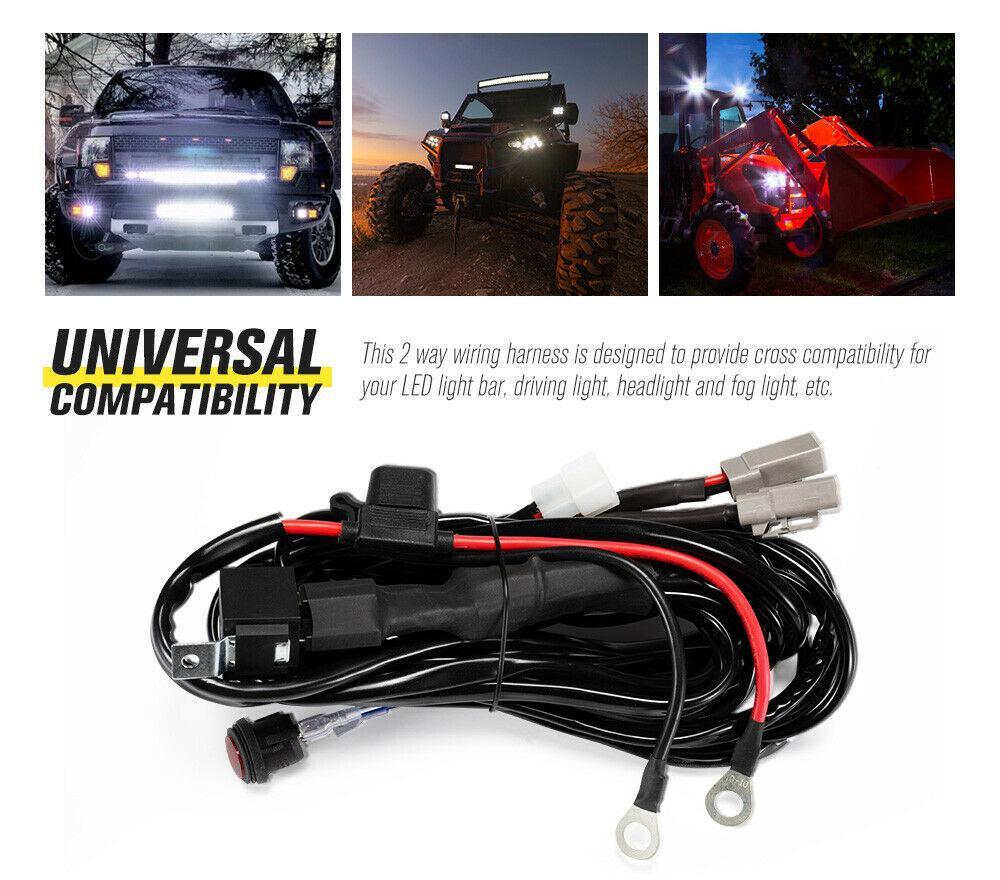 2 Way Plug and Play High Beam Driving Light Wiring Harness Kit LED Light Bar