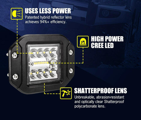 2 x 5inch CREE LED Work Light Flush Mount Spot Flood Reverse Offroad 4x4