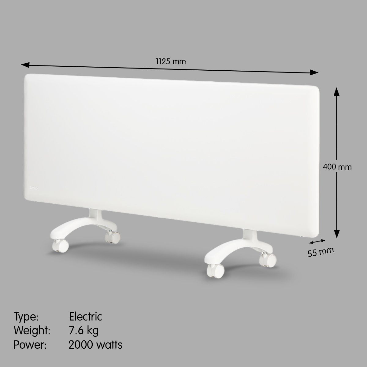 electronics 2000w electric panel heater with thermostat & castors