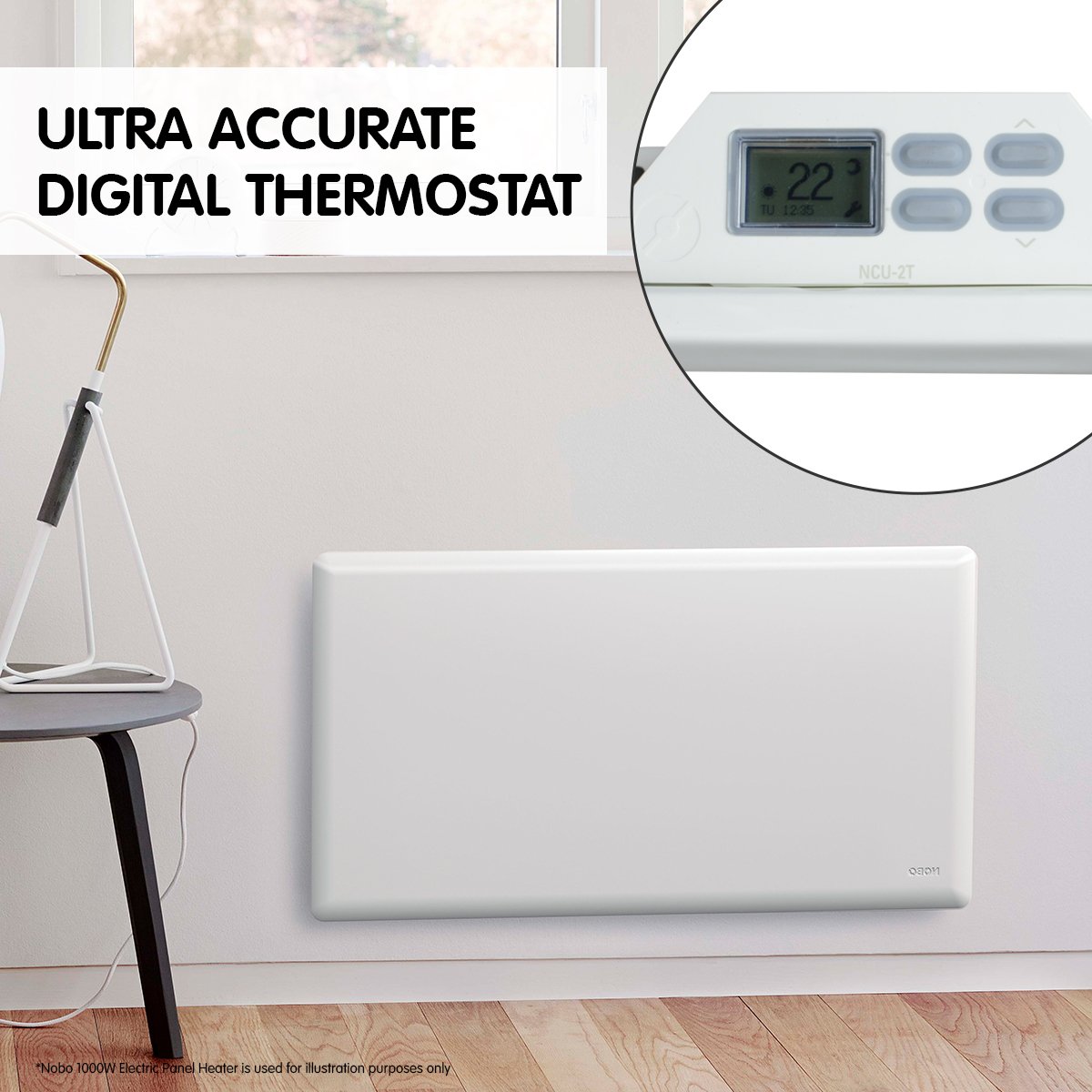 electronics 2000w electric panel heater with thermostat & castors